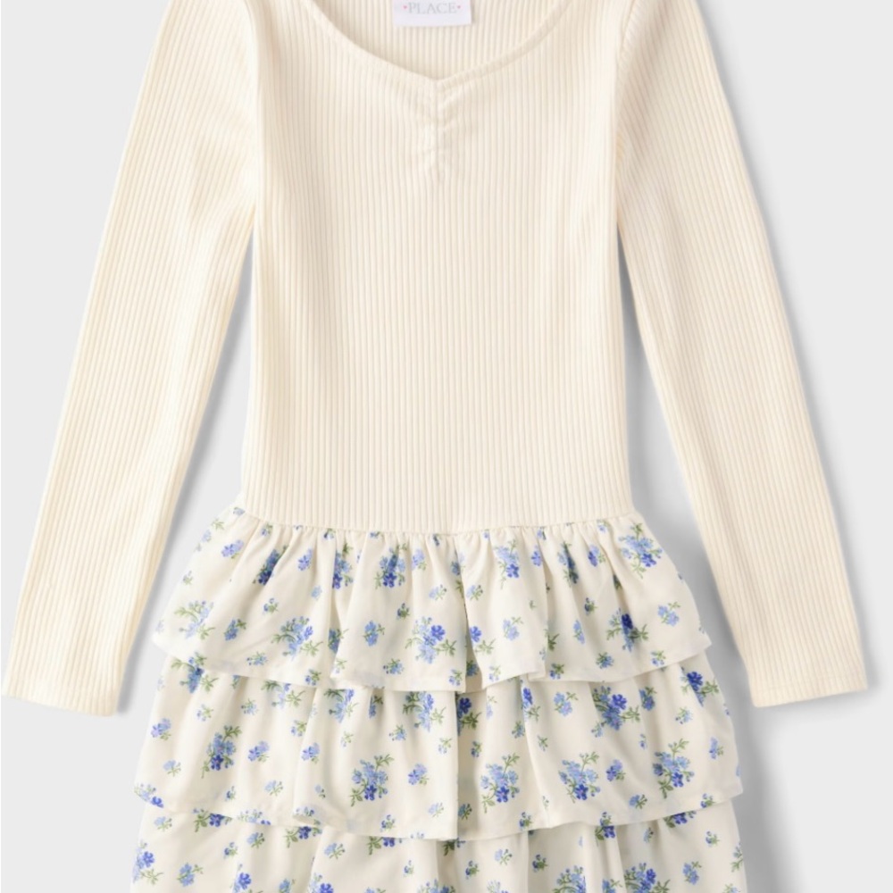 The Children's Place Cream and Blue Floral Dress